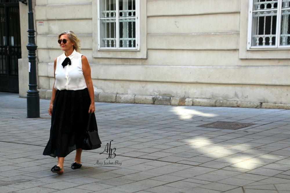 White blouse and black skirt